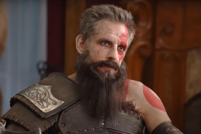 Ben Stiller é Kratos em comercial - Reprodução Playtastion
