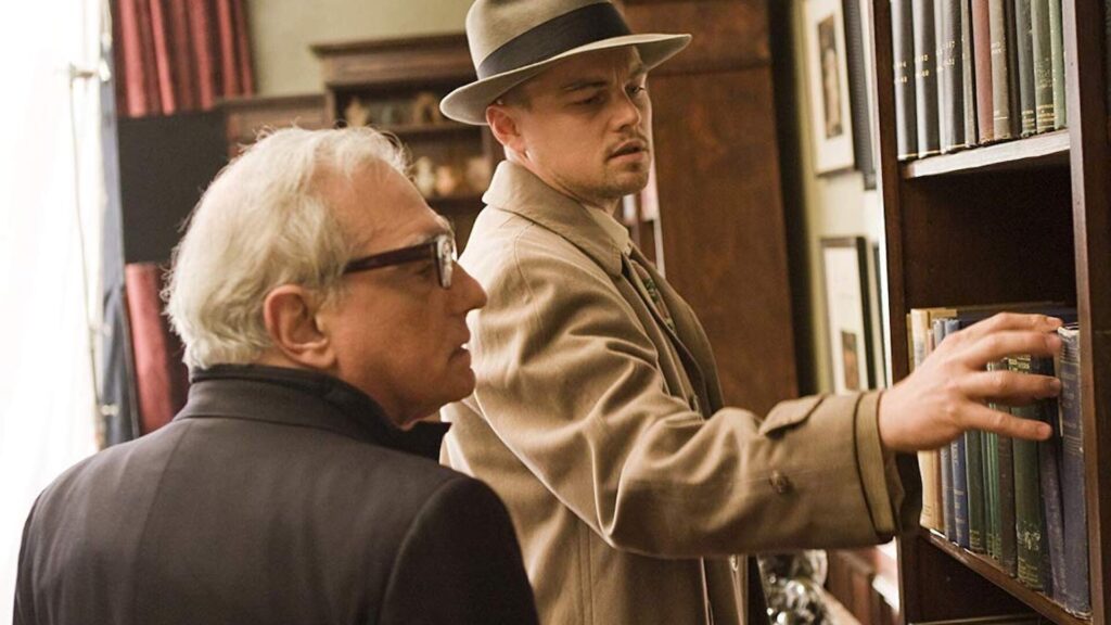 Leonardo DiCaprio e Martin Scorsese nas filmagens de Cena das filmagens de Cena dos bastidores da filmagens de Cena de Killers of the Flower Moon