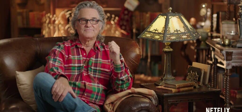 Ator Kurt Russell em uma entrevista promocional do filme Crônicas de Natal