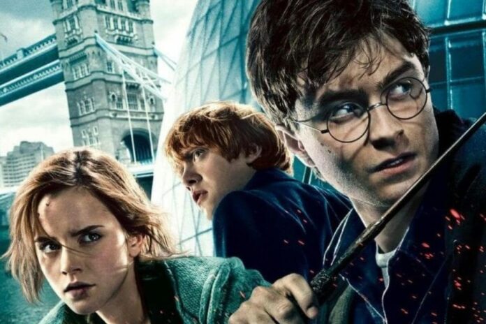 Montagem com personagens dos filmes de Harry Potter.