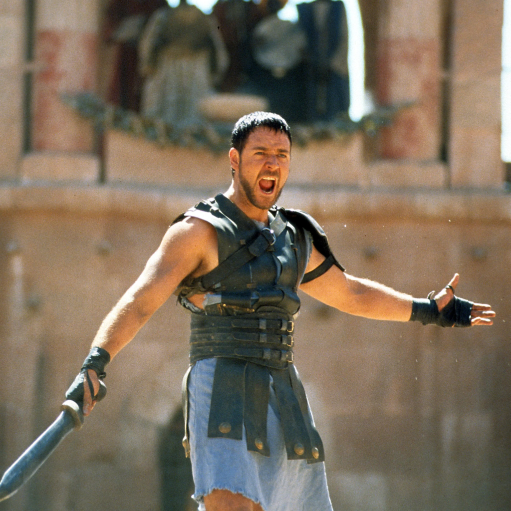 Russel Crowe em uma cena de Gladiador (2000).