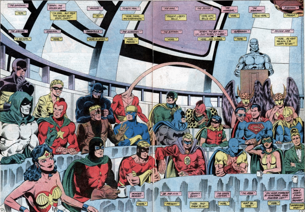 O Comando Invencível, da DC Comics. As revistas desse grupo de super-heróis lançadas a partir de 1983 são um exemplo clássico de retcon nos quadrinhos. 