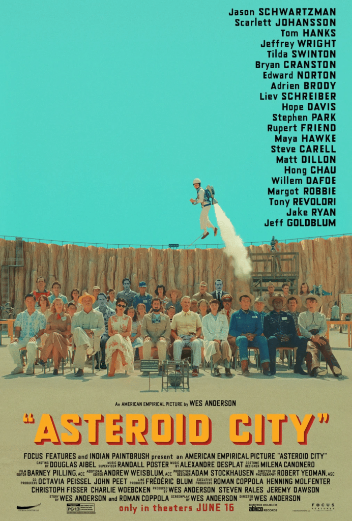 Poster de Asteroid City (2023). Créditos: Universal Pictures International e Focus Features.