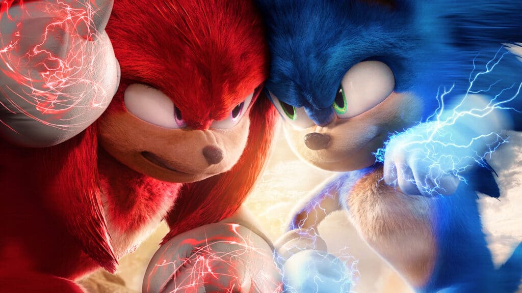 Sonic e Knuckles em cena de Sonic 2 (2022).