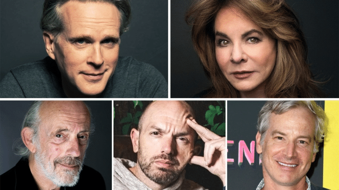 Montagem com fotos de Cary Elwes, Stockard Channing, Christopher Lloyd, Paul Scheer & Rob Huebel.