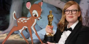 Montagem com foto de Sarah Polley e cena de Bambi (1942).