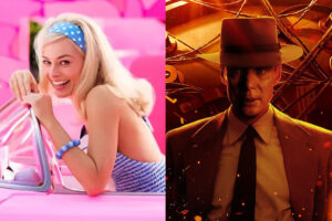 Pôsters dos filmes Barbie e Oppenheimer