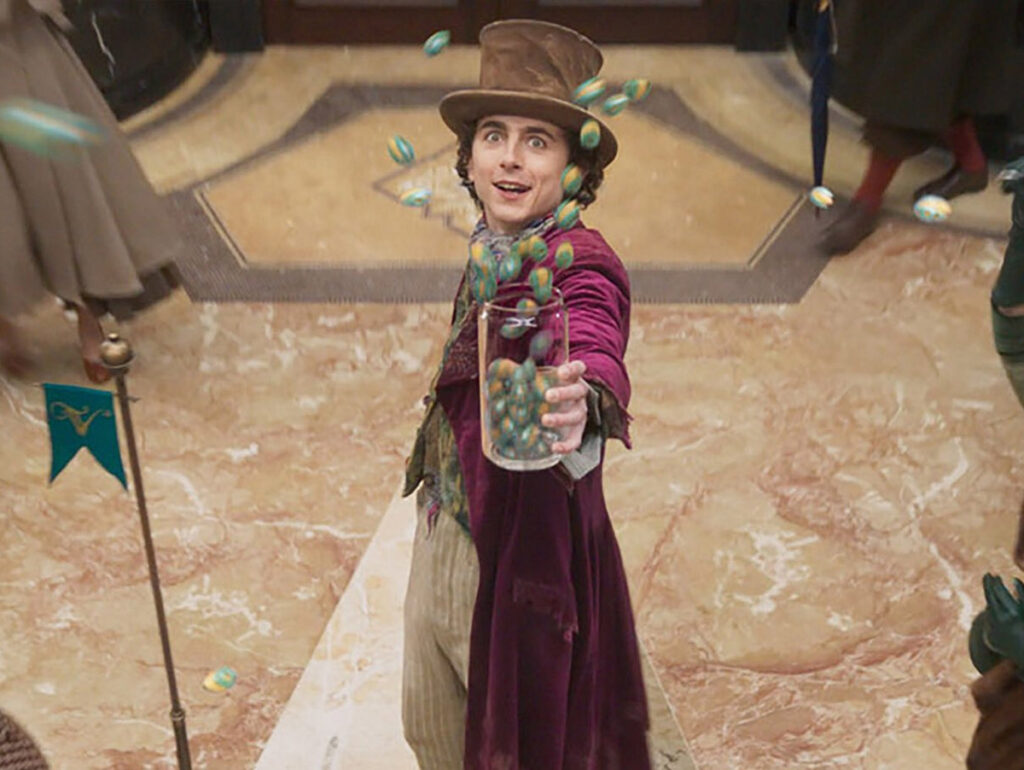 Timothée Chalamet  como Willy Wonka em Wonka (2023).
