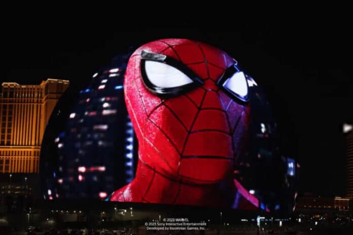 Imagem onde mostra o Spider Man na Vegas Sphere