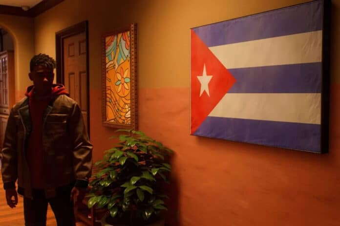 Imagem onde mostra a bandeira errada na casa de MIles Morales
