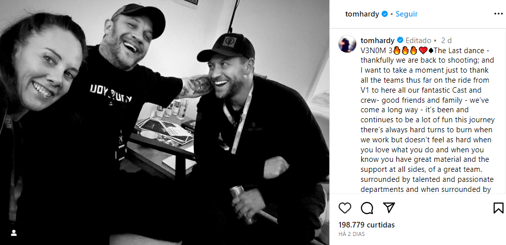 Mensagem no Instagram de Tom Hardy