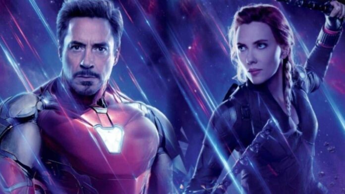 Robert Downey Jr. como Tony Stark e Scarlett Johansson como Viúva Negra em Vingadores Ultimato