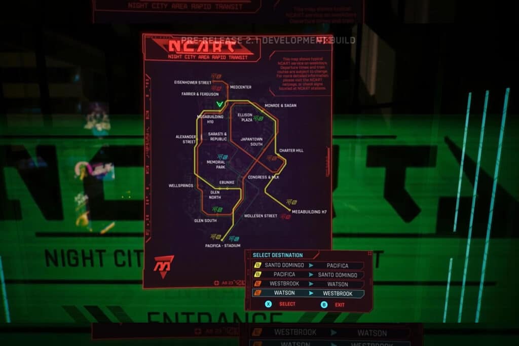 Sistema de metrô de Cyberpunk 2077 