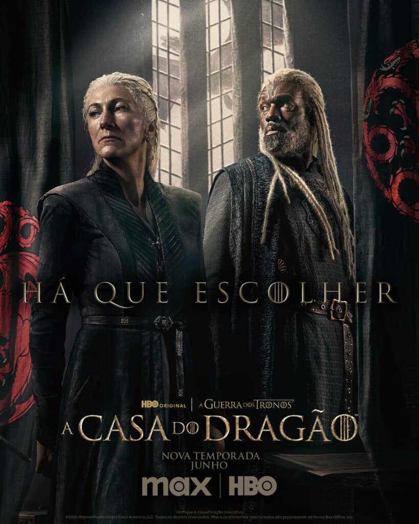 Eve Best como Rhaenys Targaryen e Steve Toussaint como Corlys Velaryon