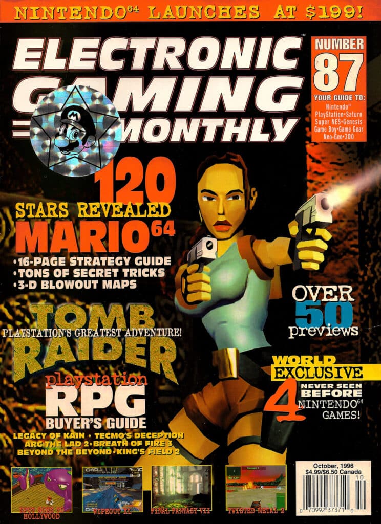 Tomb Raider estampou a capa da revista americana Eletronic Gaming Monthly Nº87 em Outubro de 1996