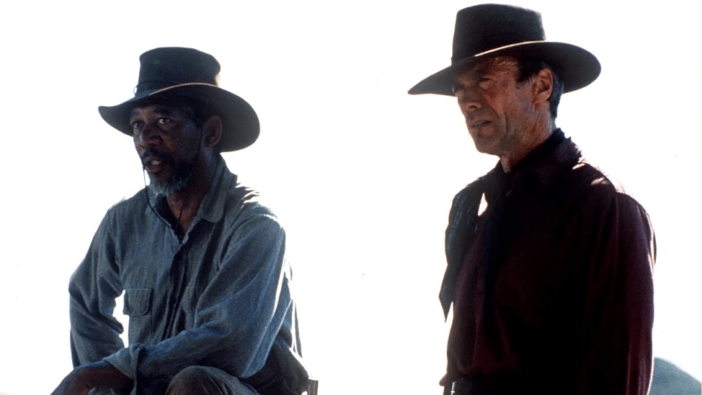 Clint Eastwood e Morgan Freeman em cena de Os Imperdoáveis. Distribuição: Warner Bros.