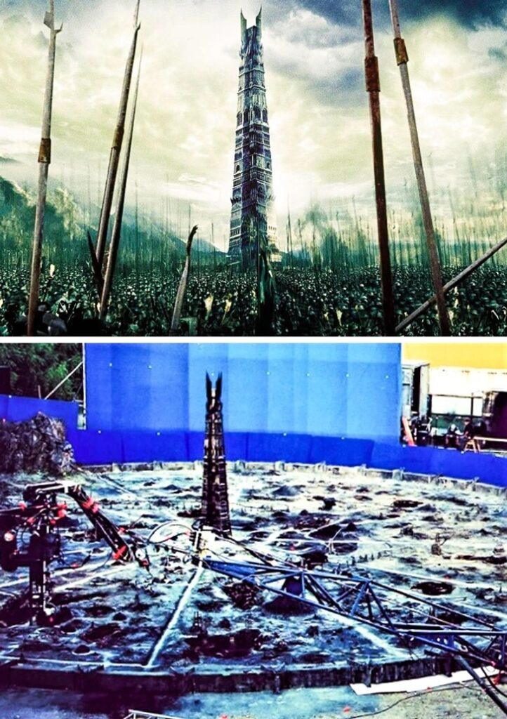 Efeitos especiais com Cenário Maquete de Senhos dos Aneis - As duas Torres - Imagem © New Line Cinema, © wetaworkshop (instagram)