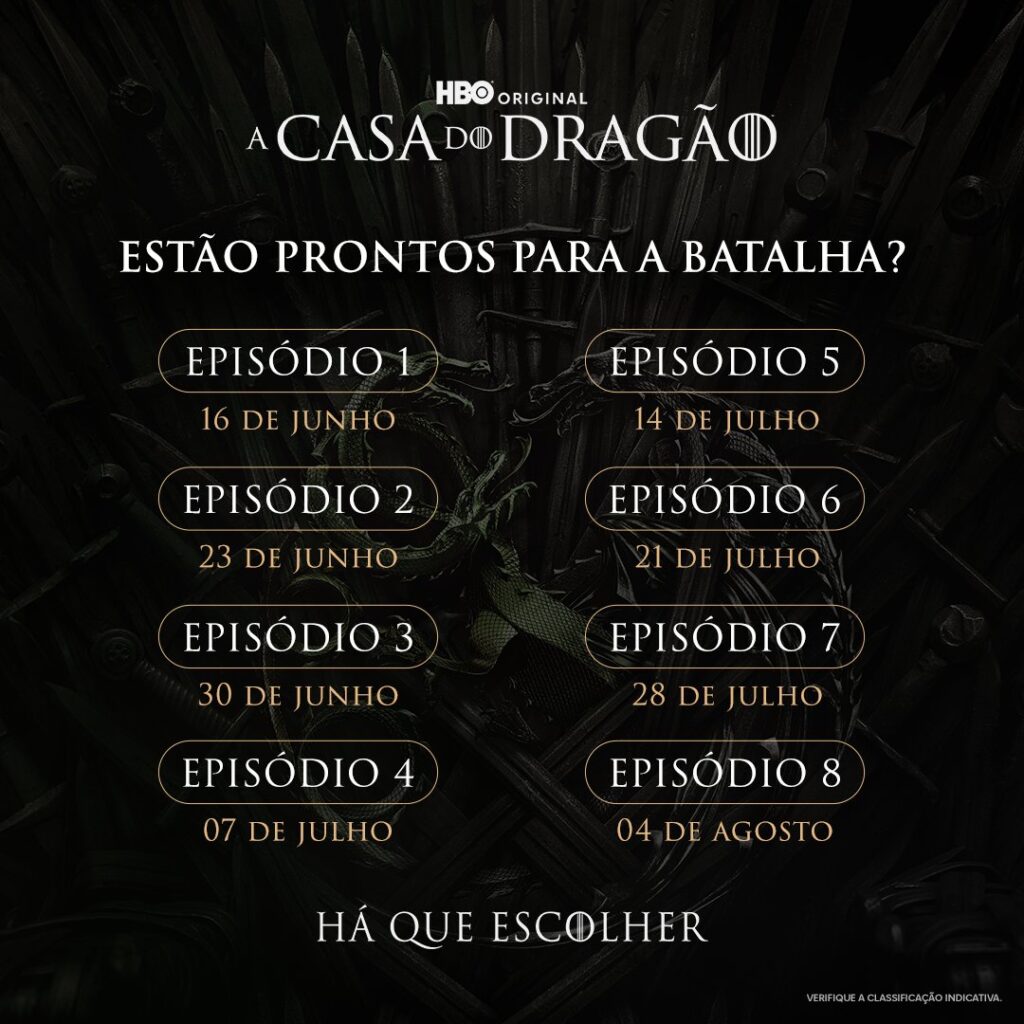 Calendário dos episódios de "A Casa do Dragão"
