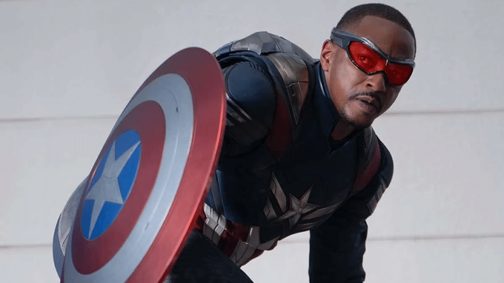 Anthony Mackie, como Sam Wilson, o novo Capitão América em Capitão América: Admirável Mundo Novo (2024). Distribuição: Walt Disney Studios Motion Pictures.