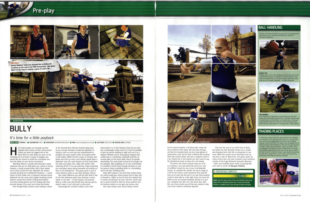 Prévias de Bully (Playstation 2)  - Revista Oficial Playstation (EUA) - Edição 95 - Agosto de 2005