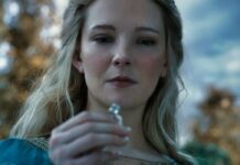 Morfydd Clark como Galadriel em Anéis do Poder