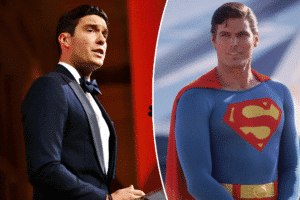 Montagem com Will Reeve e Christopher Reeve, como Superman.