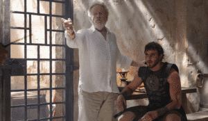 Ridley Scott e Paul Mescal em bastidores de Gladiador II