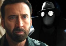 Nicolas Cage no set de Homem-Aranha Noir