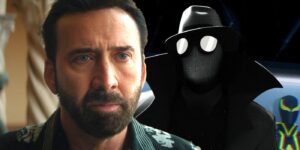 Nicolas Cage no set de Homem-Aranha Noir