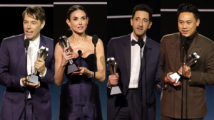 Sean Baker, Demi Moore, Adrien Brody e Jon M. Chu. Fotografia: Kevin Winter/Getty Images for Critics Choice Association.