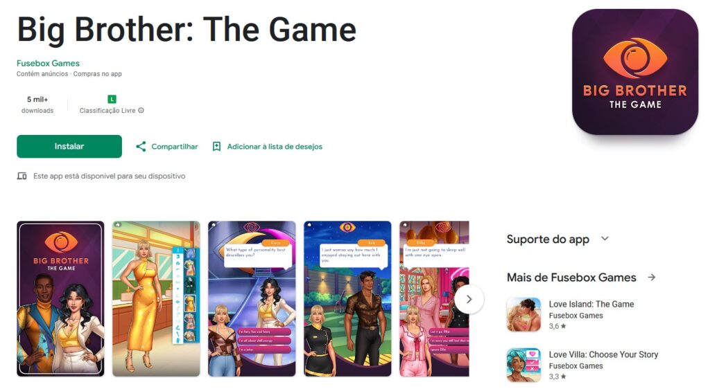 Big Brother - The Game disponível na Play Store