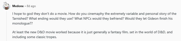 No Reddit sobre Elden Ring Live Action