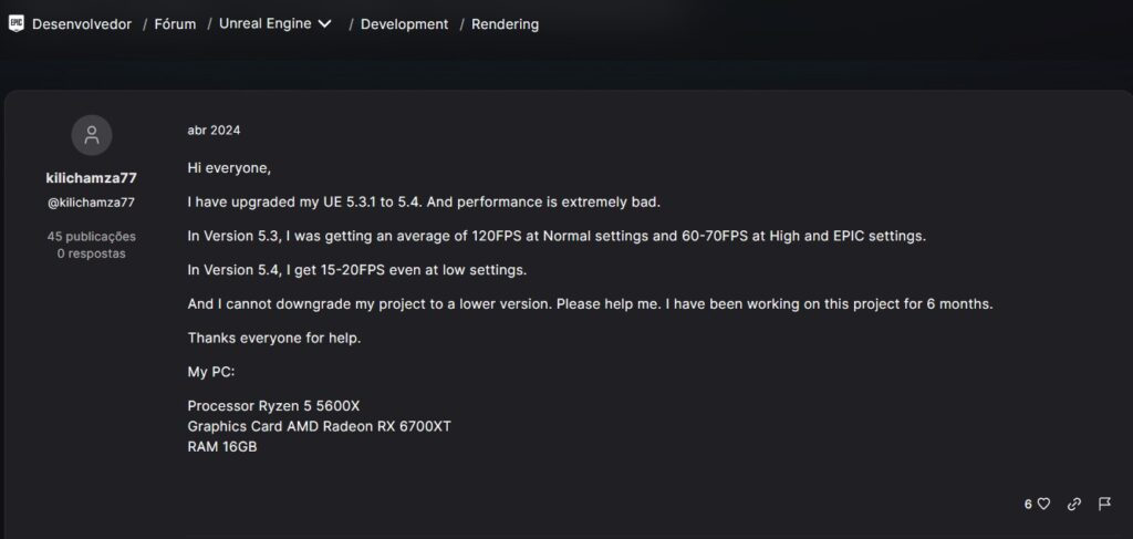 Unreal Engine 5 no Forum da EPIC