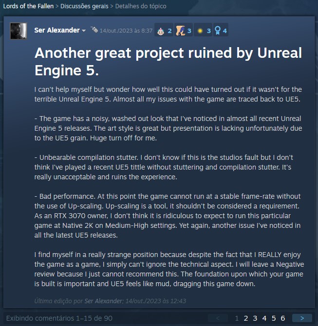 Unreal Engine 5 no Forum da Steam