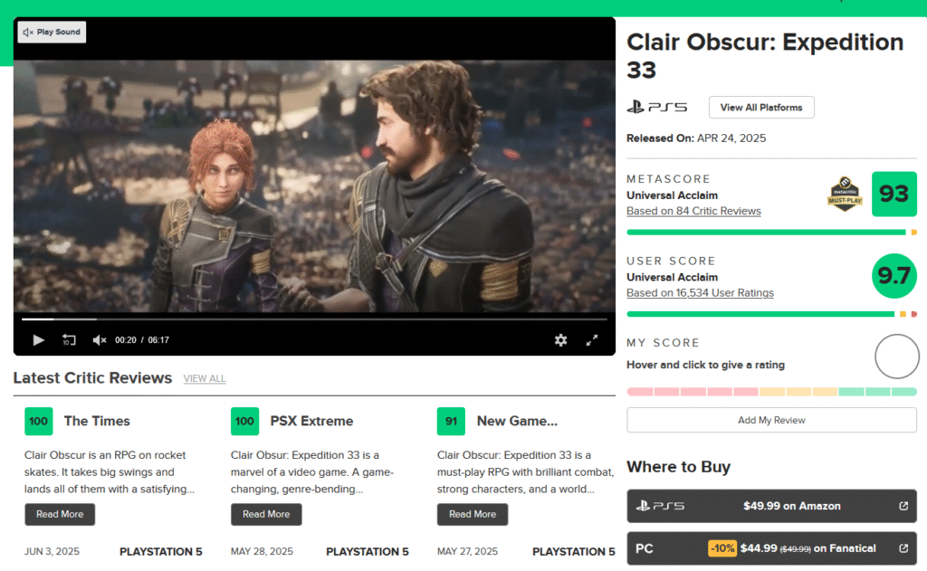 Clair Obscur: Expedition 33 - Metacritic