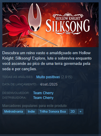 Silksong é um fenômeno na Steam