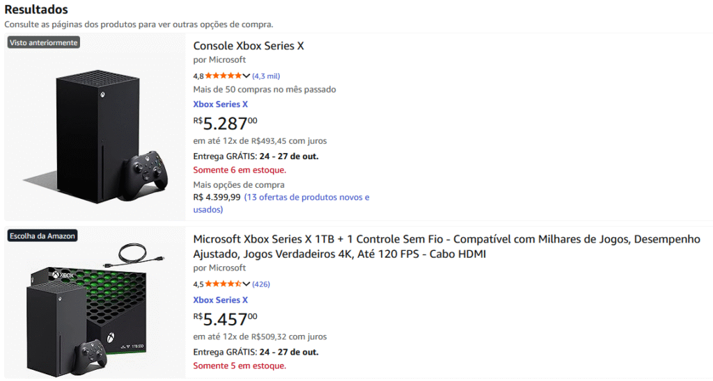 Preço do Xbox Series X na Amazon - Outubro 2025