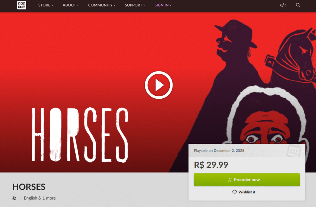 Horses está disponível na GOG