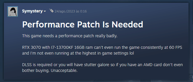 Jogadores reclamam de performance mesmo com PC potente