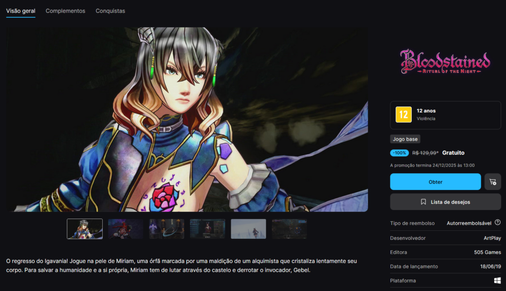 Bloodstained: Ritual of the Night de graça