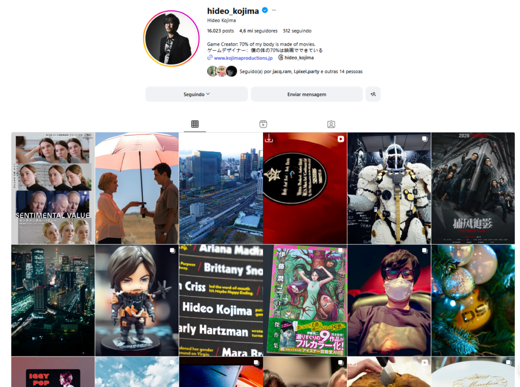 Uma sopa cultural nas redes sociais de Hideo Kojima