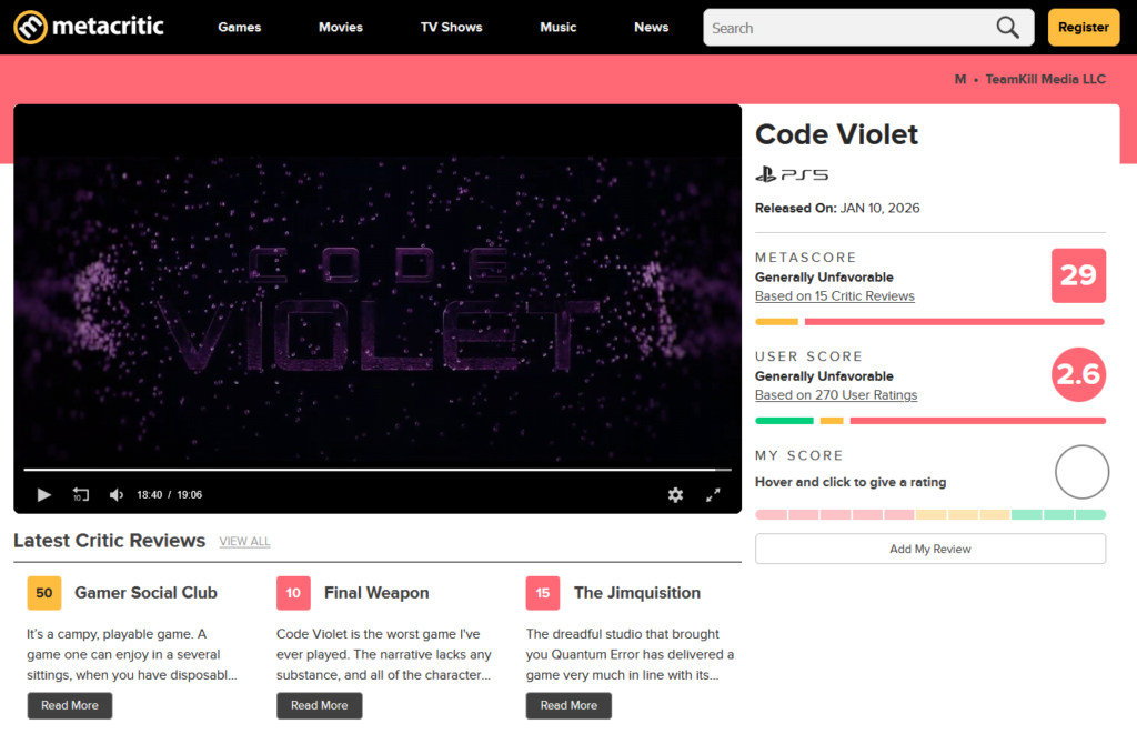 Code Violet no metacritic