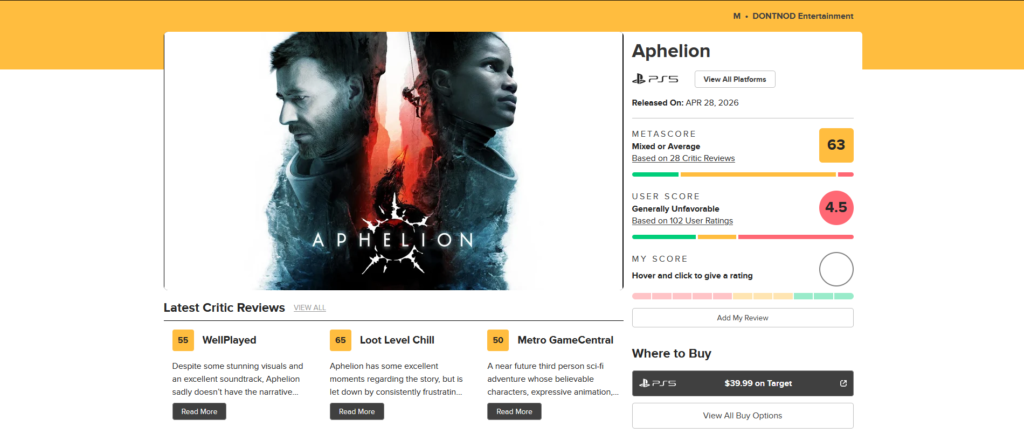 Aphelion no Metacritic