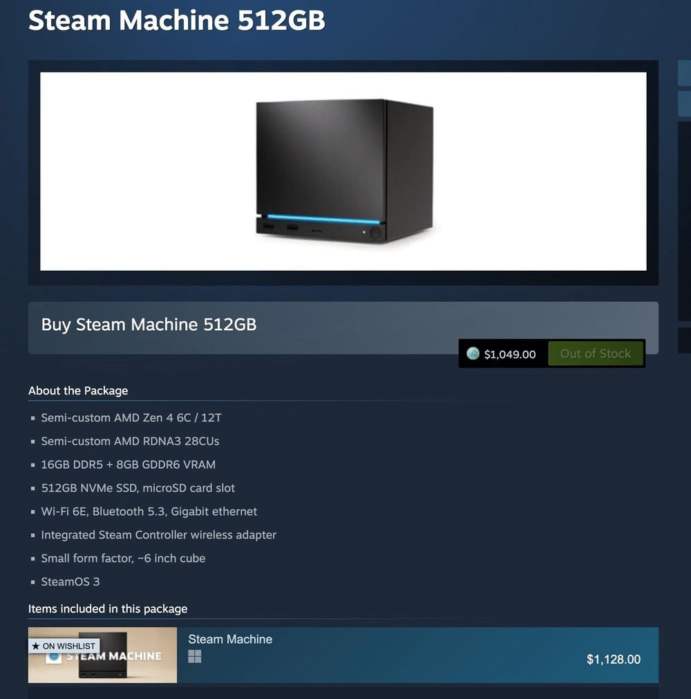 Steam Machine - versão com SSD NVMe de 512 GB