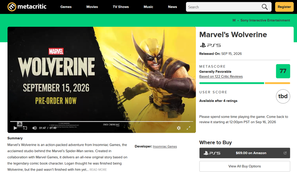 Marvel's Wolverine aparece com 77 pontos no Metacritic