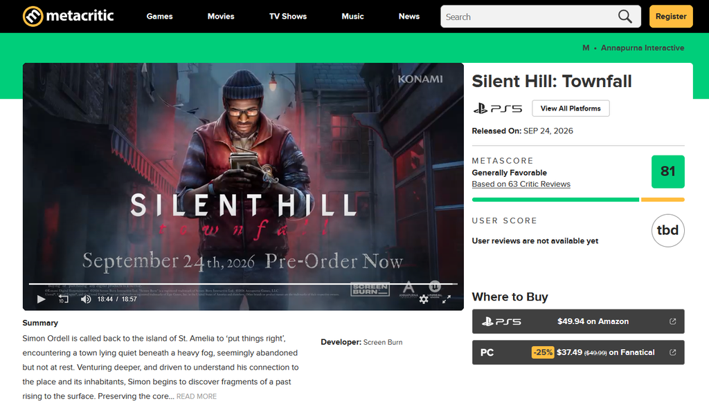 Silent Hill: Townfall no Metacritic