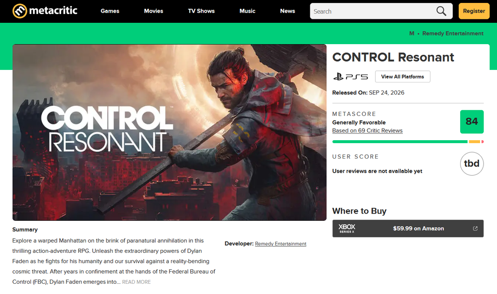Control: Resonant no Metacritic