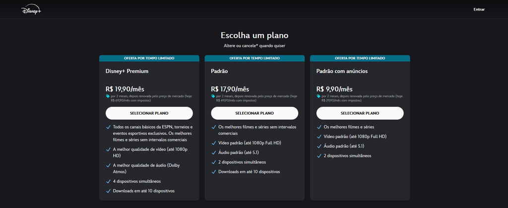 Site oficial do Disney+ passou a informar resolução máxima de 1080p no plano Premium