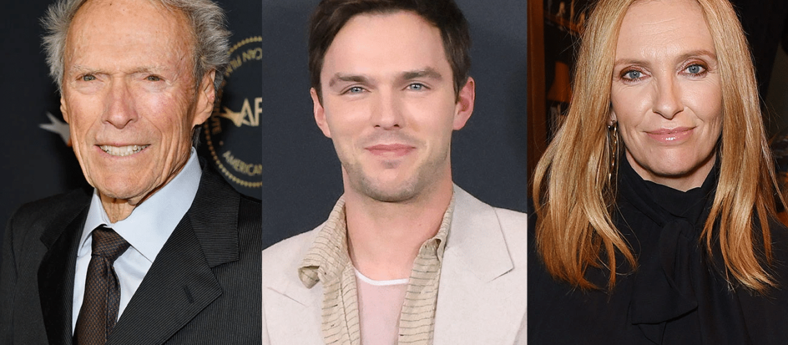 Montagem com Clint Eastwood, Nicholas Hoult e Toni Collette.