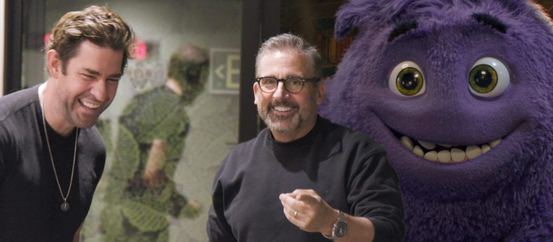 John Krasinski e Steve Carell em bastidores de Amigos Imaginários